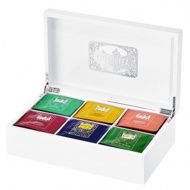 Kusmi, lakkozott fa teakínáló doboz, 6 fakkos